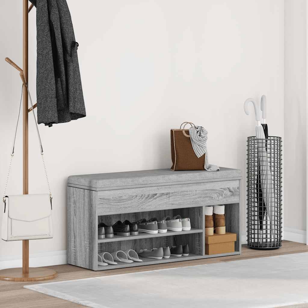 vidaXL Schoenenbank 102x30,5x45cm bewerkt hout grijs sonoma eikenkleur