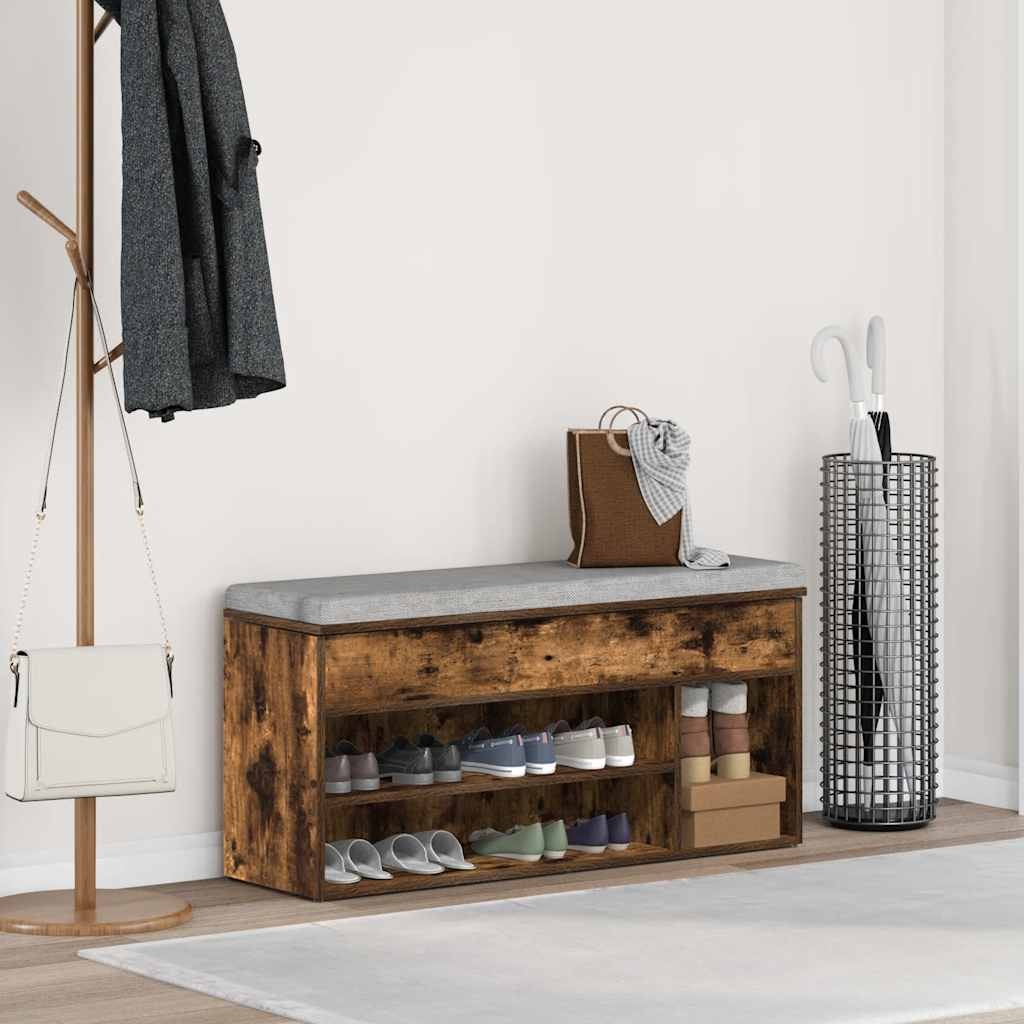 vidaXL Schoenenbank 102x30,5x45 cm bewerkt hout gerookt eikenkleurig