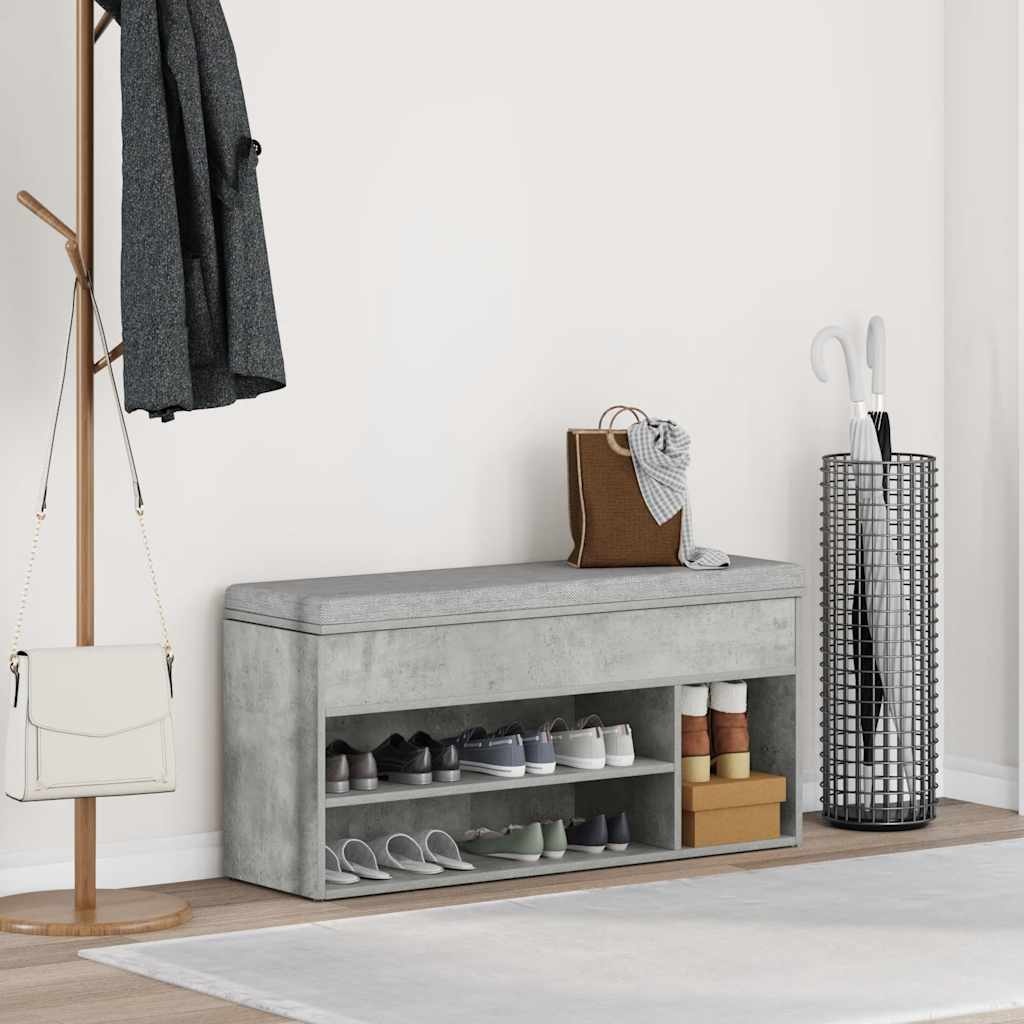 vidaXL Schoenenbank 102x30,5x45 cm bewerkt hout betongrijs