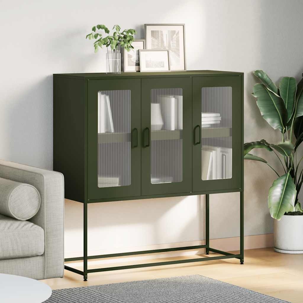vidaXL Dressoir 100,5x39x107 cm koudgewalst staal olijfgroen