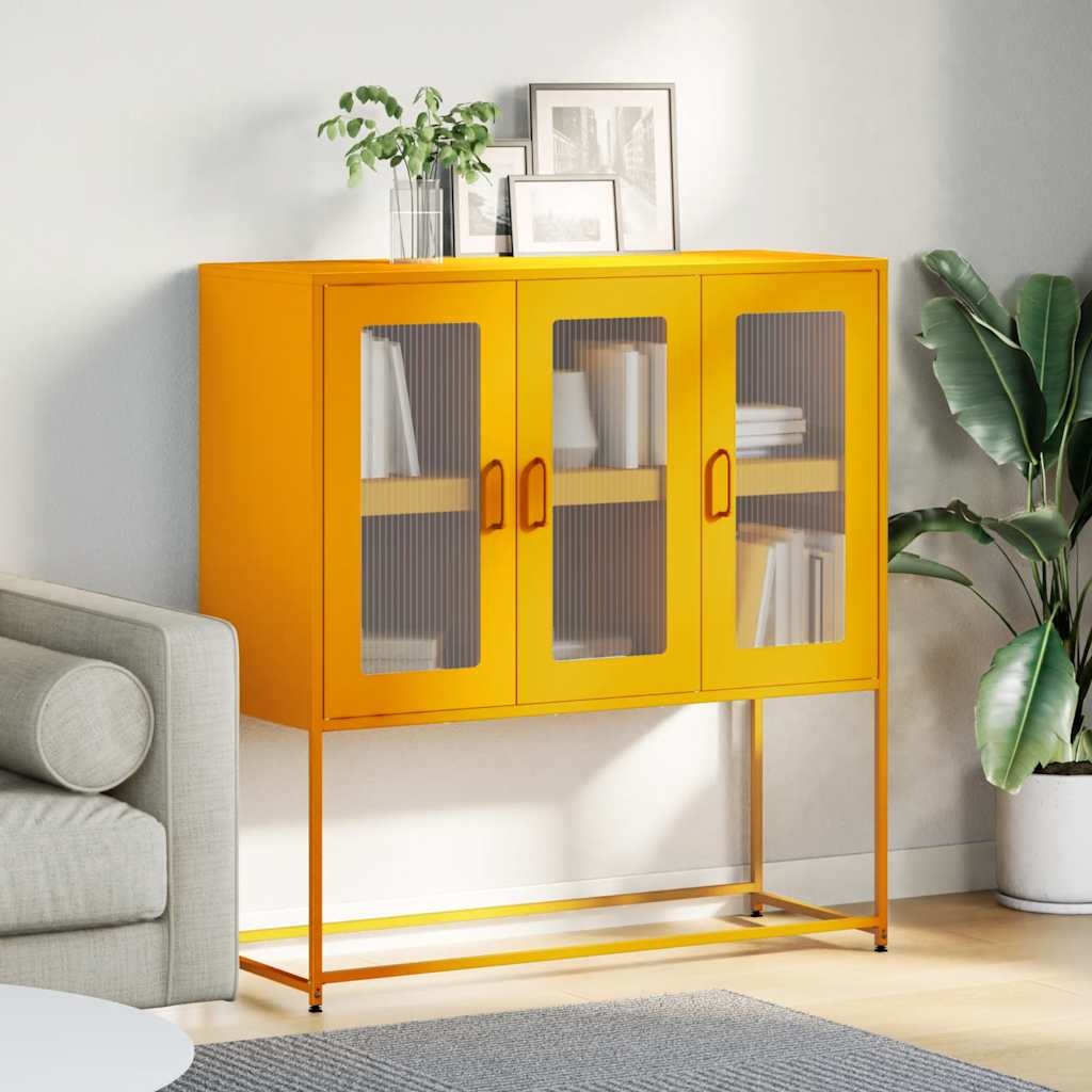 vidaXL Dressoir 100,5x39x107 cm koudgewalst staal mosterdgeel