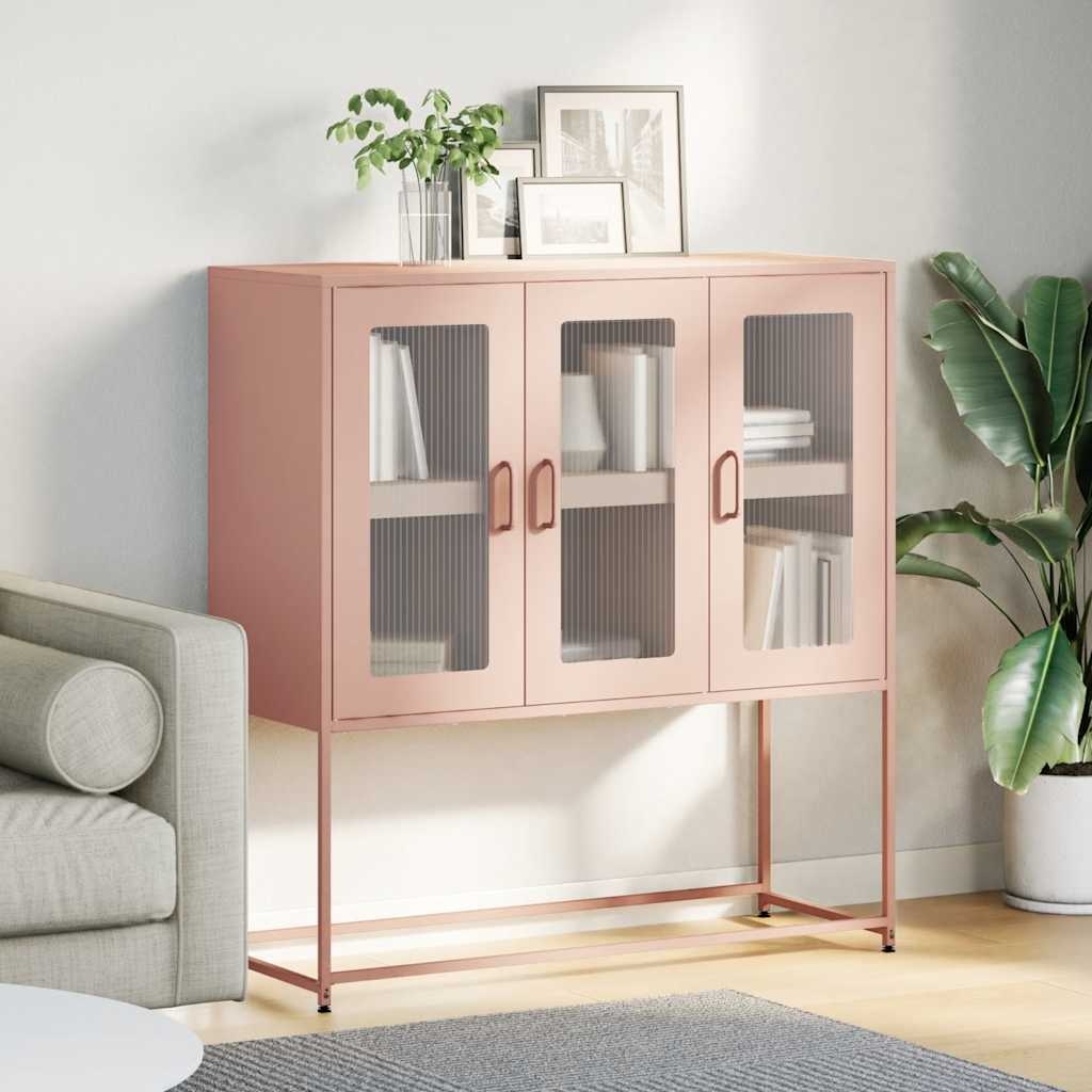 vidaXL Dressoir 100,5x39x107 cm koudgewalst staal roze