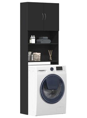 vidaXL Wasmachinekast 64x24x190 cm bewerkt hout zwart