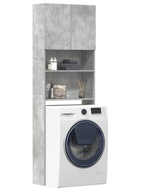 vidaXL Wasmachinekast 64x24x190 cm bewerkt hout betongrijs