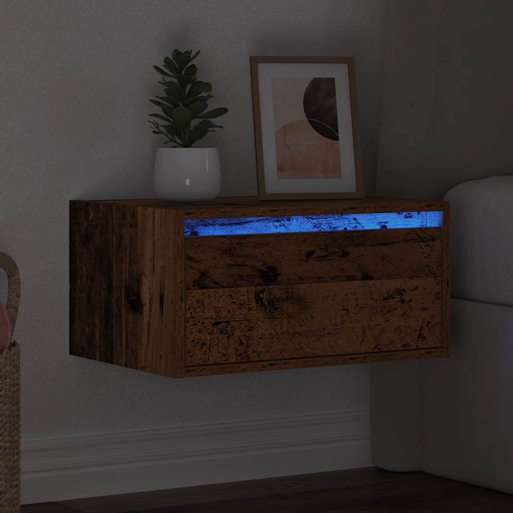 VidaXL Nachtkastje met LED's wandgemonteerd oud houtkleurig