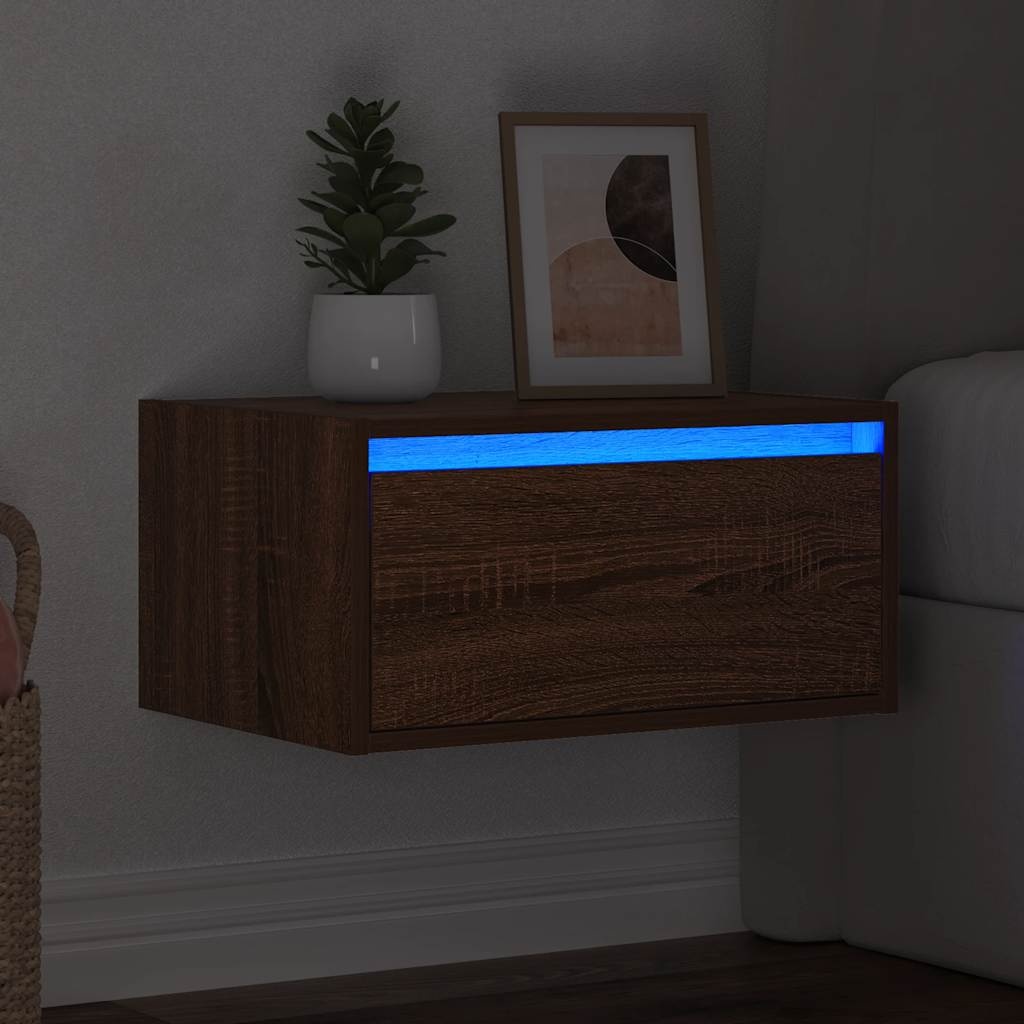 VidaXL Nachtkastje met LED's wandgemonteerd bruin eikenkleur
