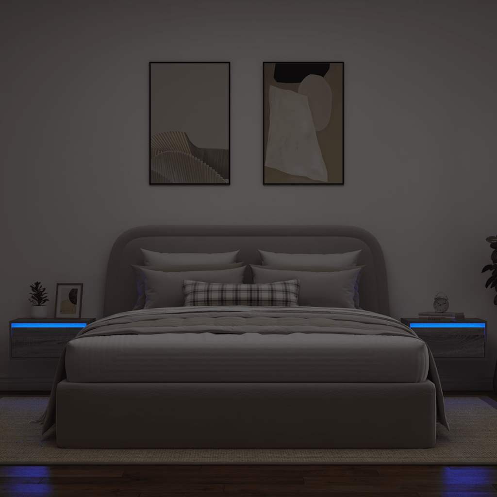 VidaXL Nachtkastjes met LED's 2 st wandgemonteerd grijs sonoma eiken