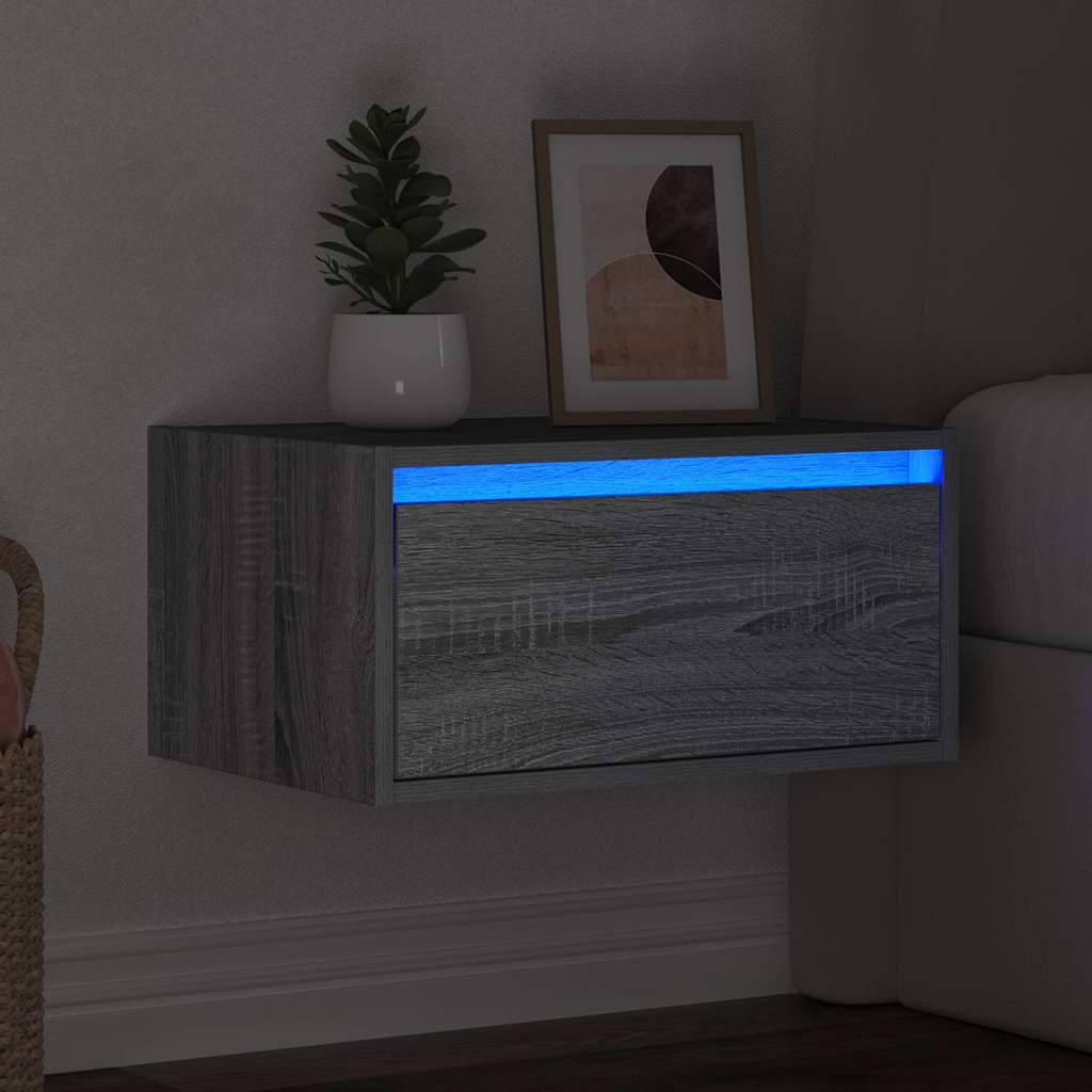 VidaXL Nachtkastje met LED's wandgemonteerd grijs sonoma eikenkleurig