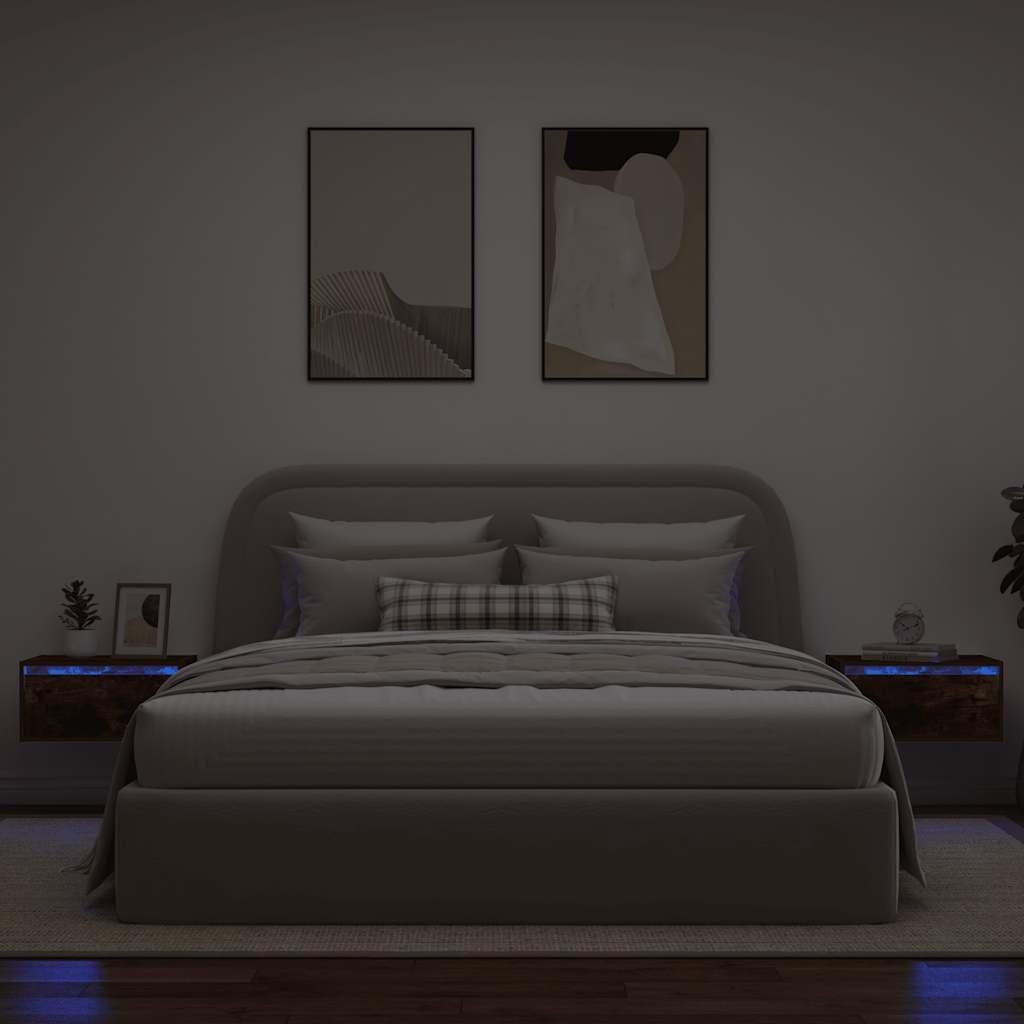 VidaXL Nachtkastjes met LED's 2 st wandgemonteerd gerookt eikenkleurig