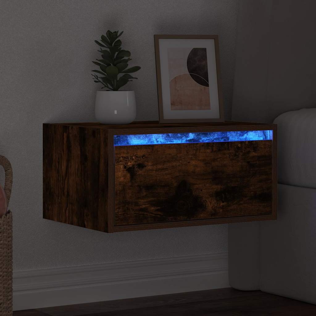 VidaXL Nachtkastje met LED's wandgemonteerd gerookt eikenkleurig