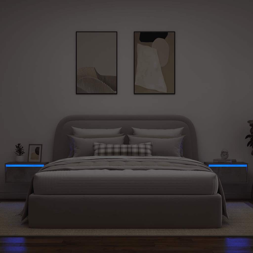 VidaXL Nachtkastjes met LED's 2 st wandgemonteerd betongrijs