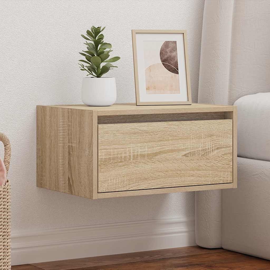 VidaXL Nachtkastje met LED's wandgemonteerd sonoma eikenkleurig