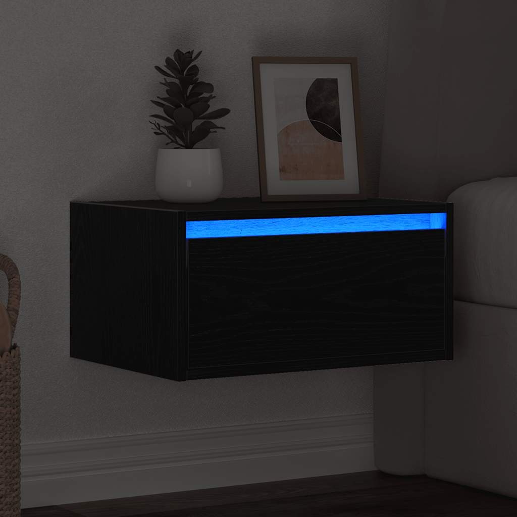 VidaXL Nachtkastje met LED's wandgemonteerd zwart eiken