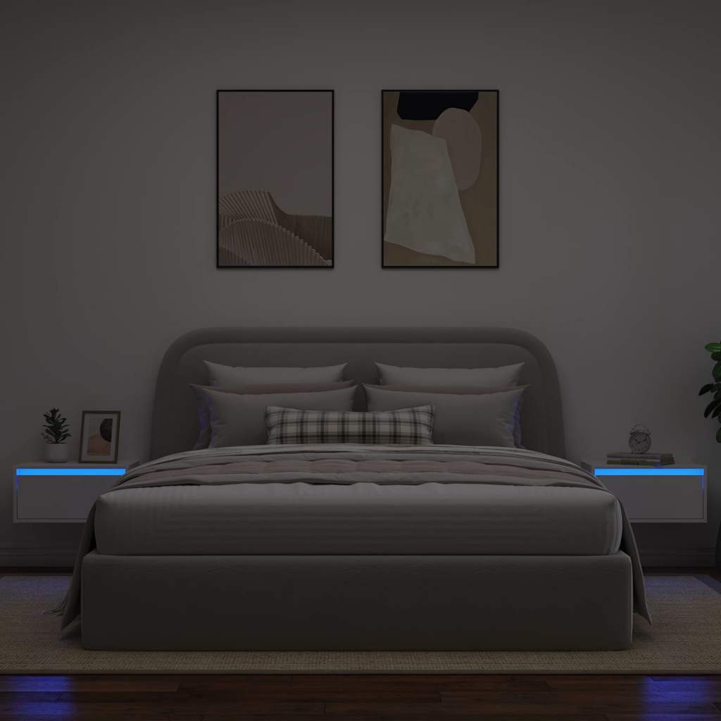 VidaXL Nachtkastjes met LED's 2 st wandgemonteerd wit