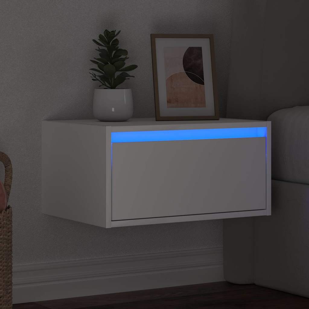 VidaXL Nachtkastje met LED-verlichting wandgemonteerd wit