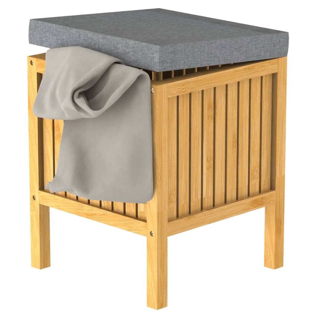 VidaXL 2-in-1 Wasmand met zitkussen 39x39x52,5 cm bamboe