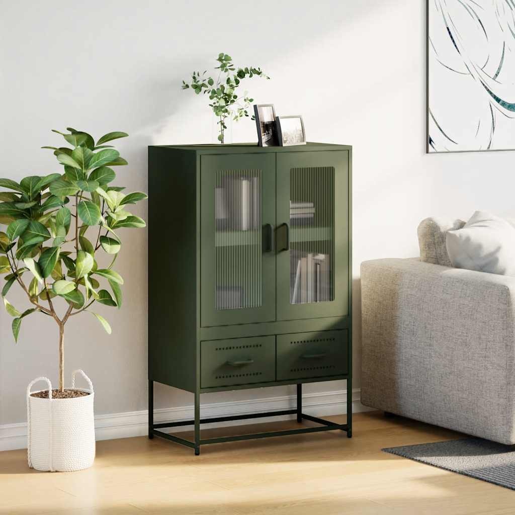 VidaXL Hoge kast 68x39x111,5 cm staal olijfgroen