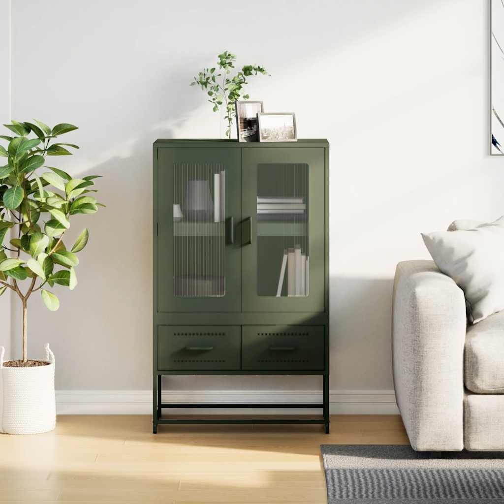 VidaXL Hoge kast 68x39x111,5 cm staal olijfgroen