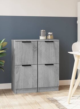 VidaXL Dressoirs 2 st 30x30x70 cm bewerkt hout grijs sonoma eikenkleur