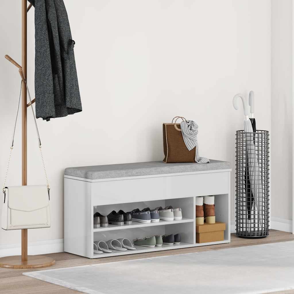 VidaXL Schoenenrek 102x30,5x45 cm bewerkt hout hoogglans wit