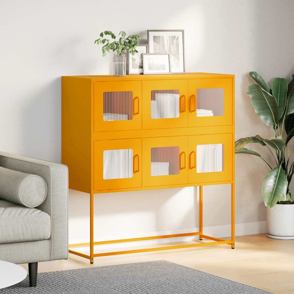 VidaXL Dressoir 100,5x39x107 cm koudgewalst staal mosterdgeel