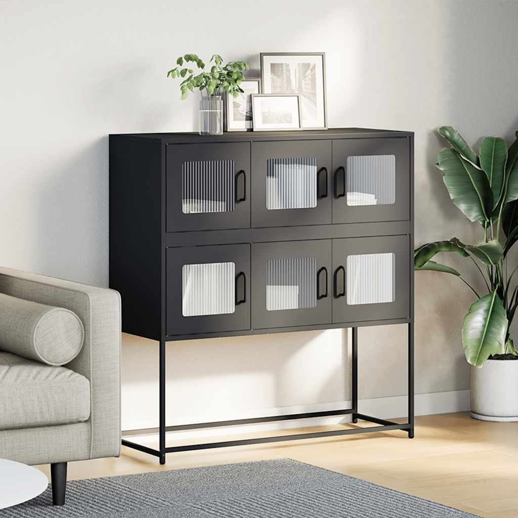 VidaXL Dressoir 100,5x39x107 cm koudgewalst staal zwart