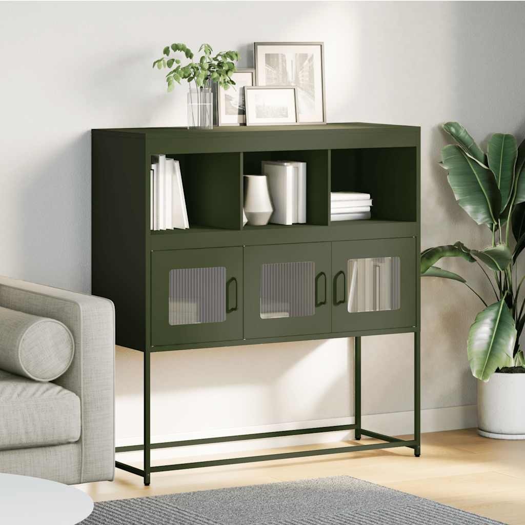 VidaXL Dressoir 100,5x39x107 cm koudgewalst staal olijfgroen