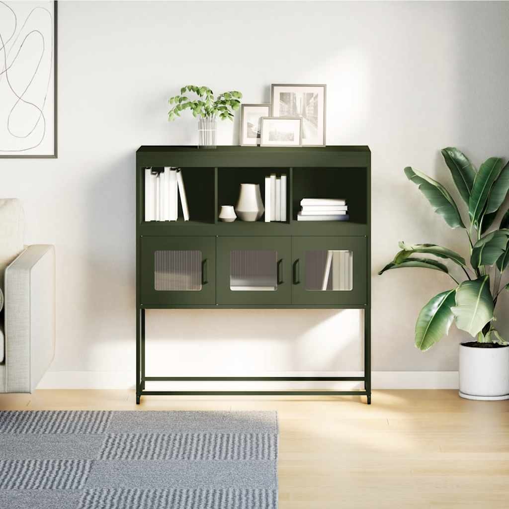 VidaXL Dressoir 100,5x39x107 cm koudgewalst staal olijfgroen