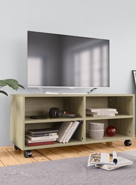 VidaXL Tv-meubel met wieltjes 90x35x35 cm bewerkt hout sonoma eiken