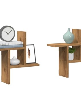 VidaXL Wandschappen 2 st 38x12x38 cm bewerkt hout artisanaal eiken