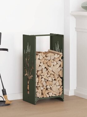 VidaXL Brandhoutrek 40x30x80 cm koudgewalst staal olijfgroen