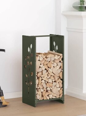 VidaXL Brandhoutrek 40x30x80 cm koudgewalst staal olijfgroen