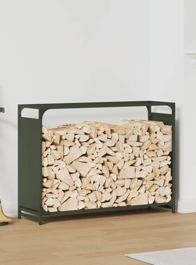 VidaXL Brandhoutrek 90x28x65 cm koudgewalst staal olijfgroen