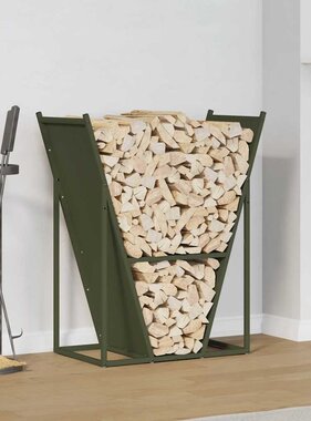 VidaXL Brandhoutrek 69,5x35x81 cm koudgewalst staal olijfgroen