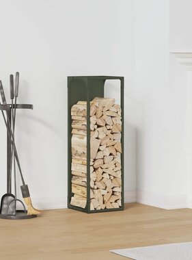 VidaXL Brandhoutrek 25x25x80 cm koudgewalst staal olijfgroen