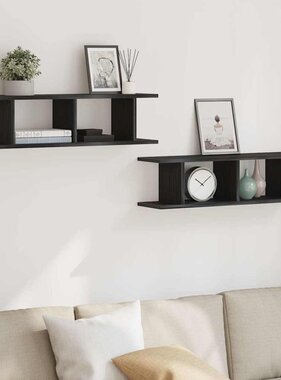 VidaXL Wandplanken 2 st 75x18x20 cm spaanplaat zwart eikenkleurig