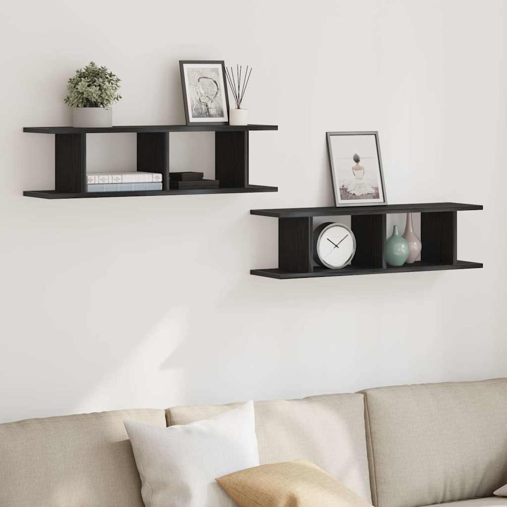 VidaXL Wandplanken 2 st 75x18x20 cm spaanplaat zwart eikenkleurig