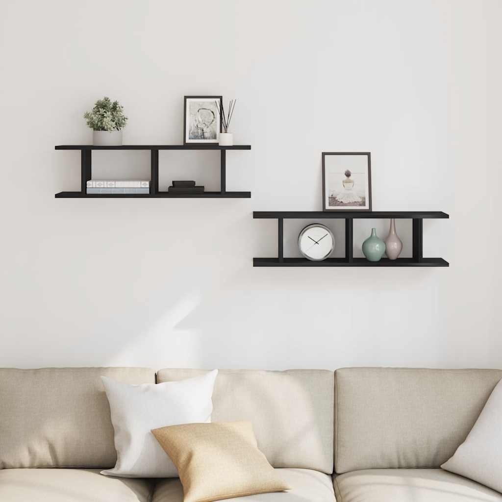 VidaXL Wandplanken 2 st 75x18x20 cm spaanplaat zwart eikenkleurig