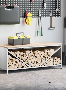 VidaXL Brandhoutrek met houten blad 100,5x35,5x40 cm wit