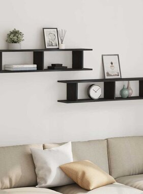 VidaXL Wandplanken 2 st 105x18x20 cm spaanplaat zwart eikenkleurig