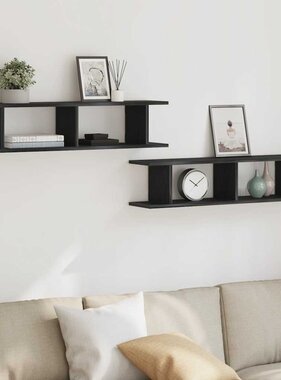 VidaXL Wandplanken 2 st 90x18x20 cm spaanplaat zwart eikenkleurig