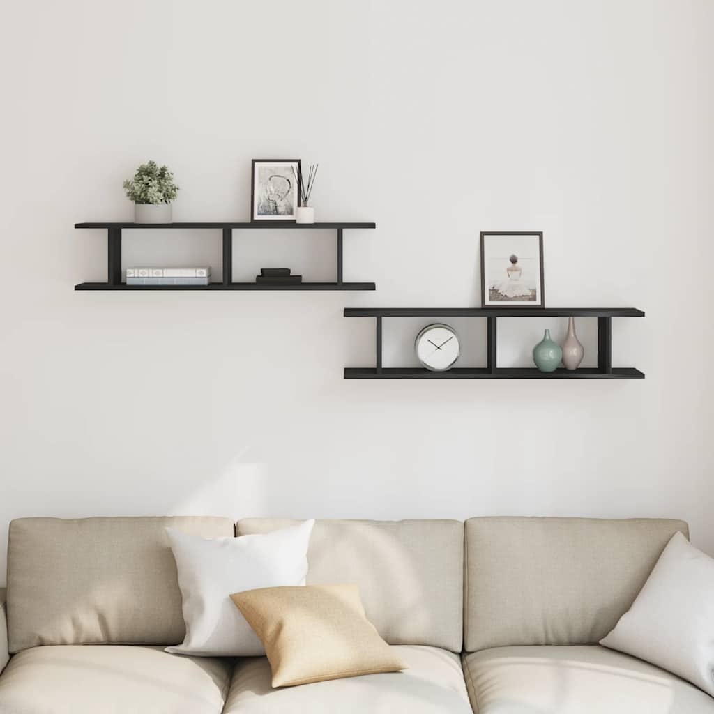 VidaXL Wandplanken 2 st 90x18x20 cm spaanplaat zwart eikenkleurig