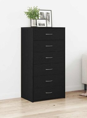 VidaXL Dressoir met 6 lades 50x34x96 cm spaanplaat zwart eikenkleurig