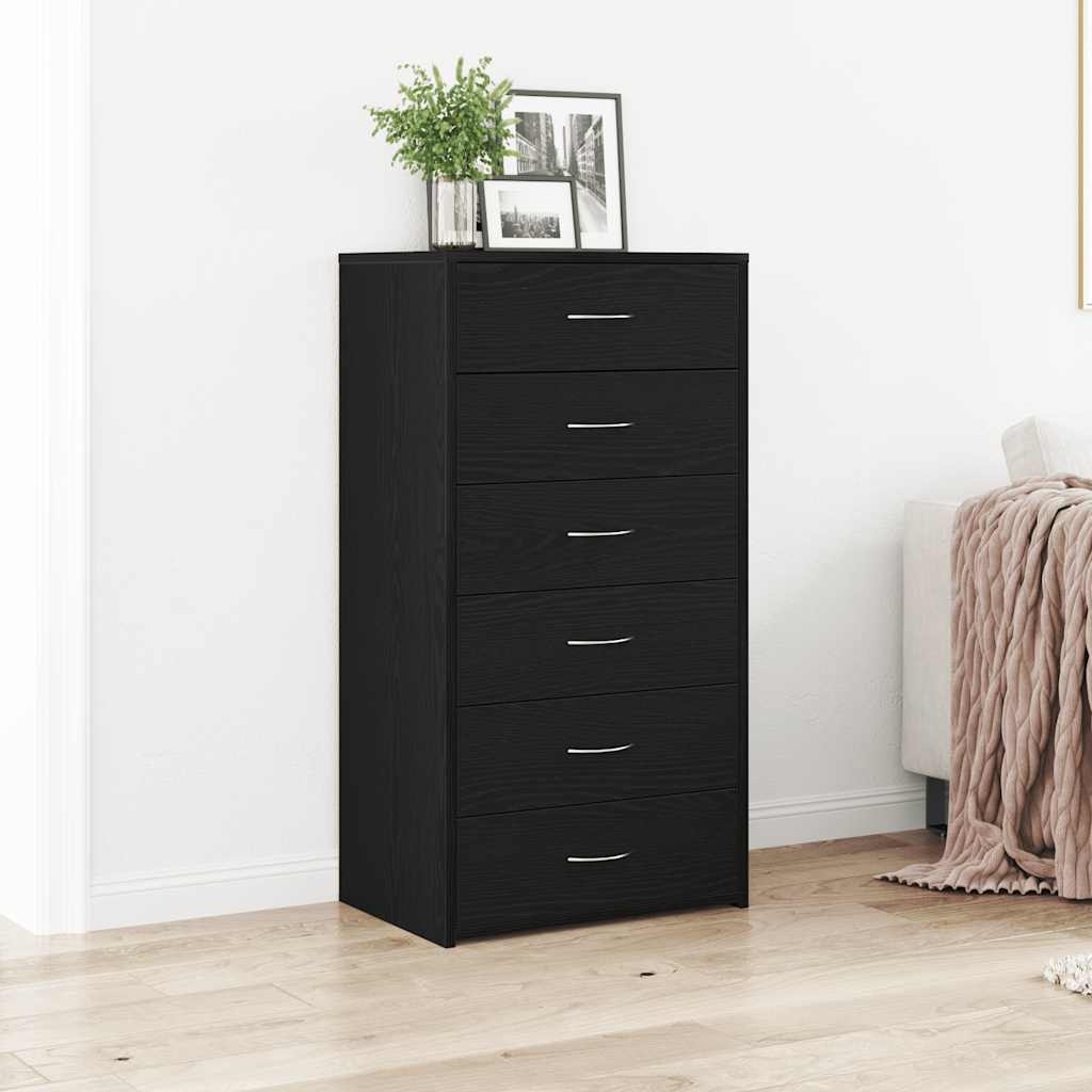 VidaXL Dressoir met 6 lades 50x34x96 cm spaanplaat zwart eikenkleurig