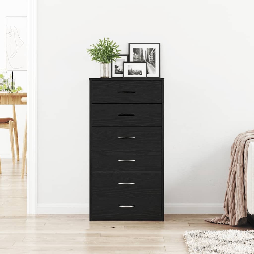 VidaXL Dressoir met 6 lades 50x34x96 cm spaanplaat zwart eikenkleurig