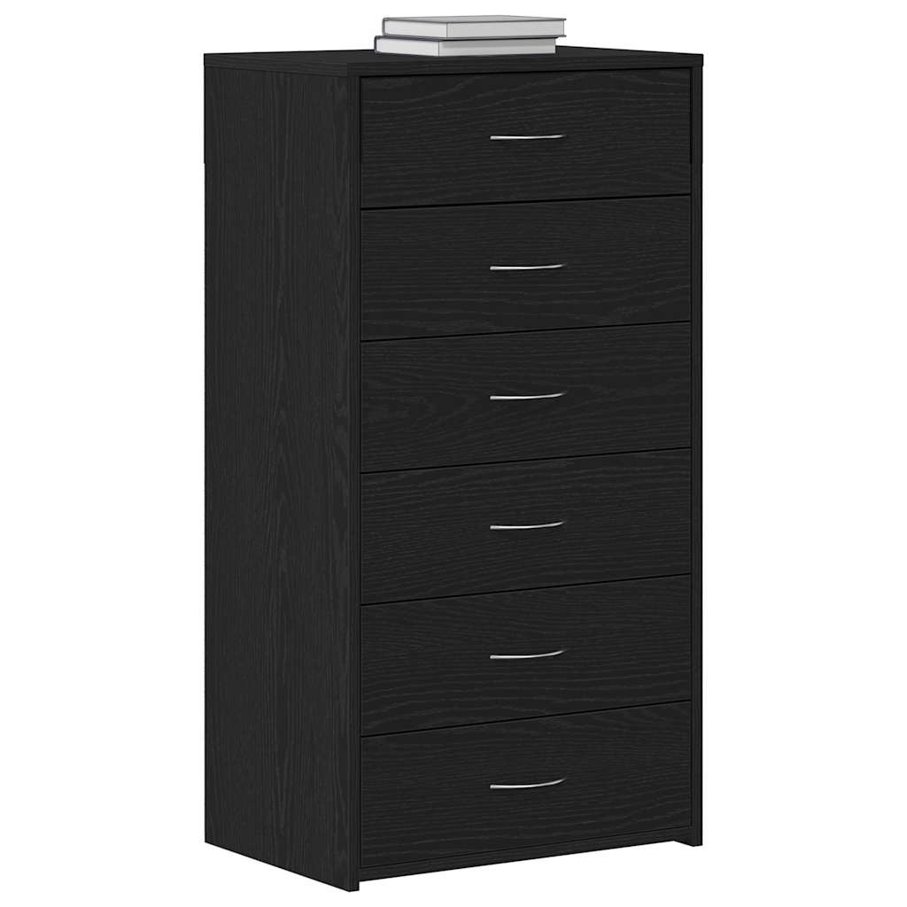 VidaXL Dressoir met 6 lades 50x34x96 cm spaanplaat zwart eikenkleurig