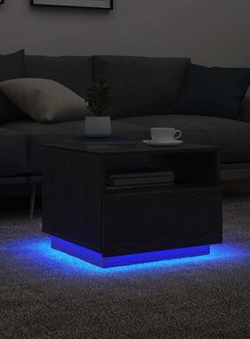 VidaXL Salontafel met LED-verlichting 50x49x40 cm zwart eiken