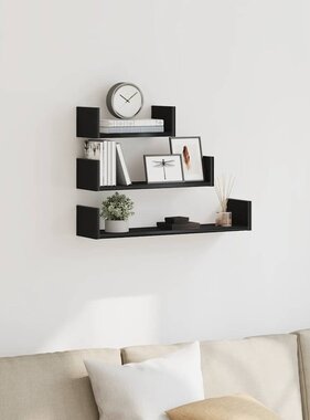 VidaXL Wandschappen 3 st bewerkt hout zwart eiken