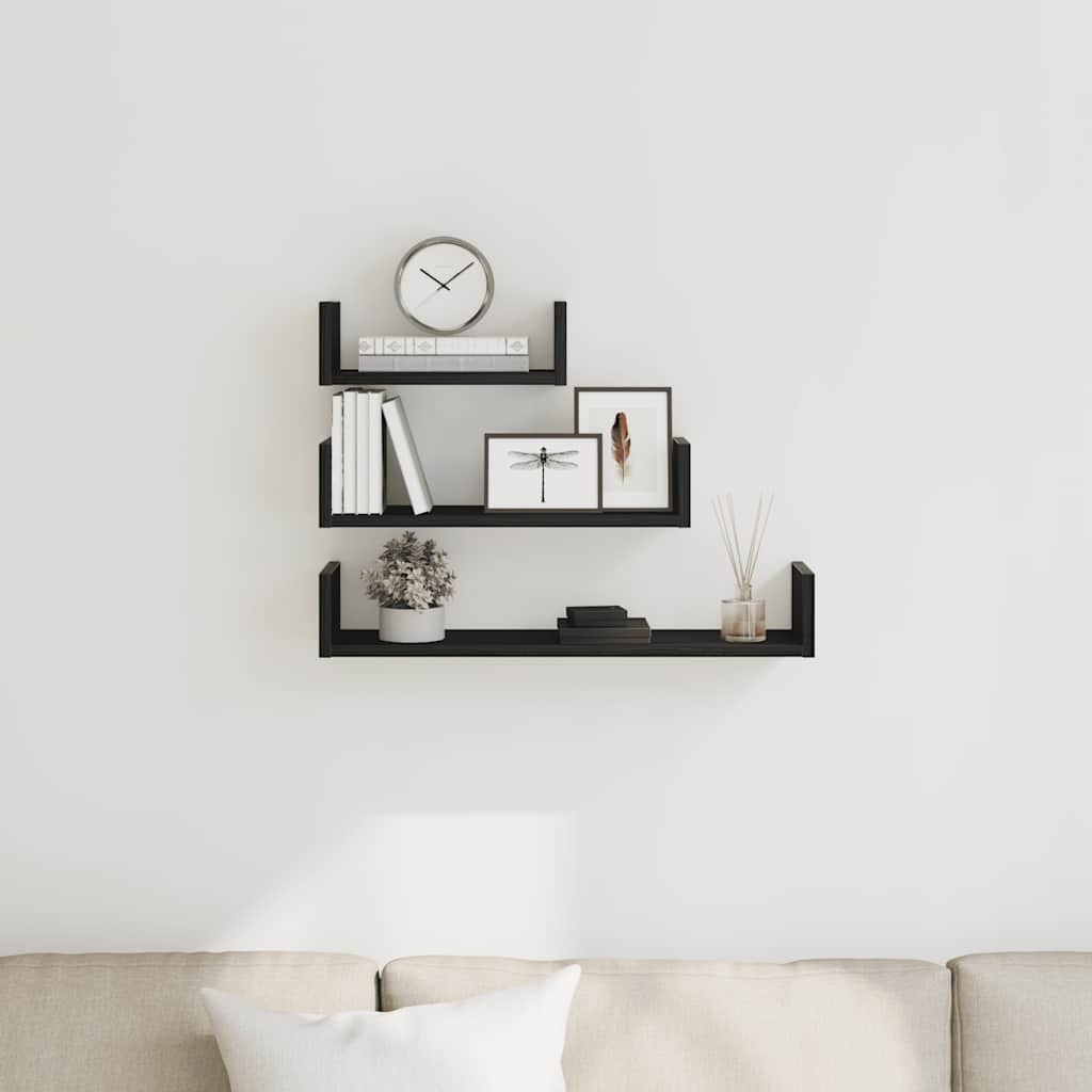 VidaXL Wandschappen 3 st bewerkt hout zwart eiken