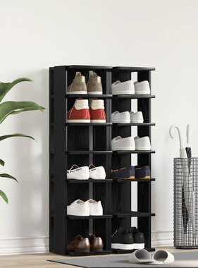 VidaXL Schoenenkasten 2 st 25x27x102 cm bewerkt hout zwart eikenkleur